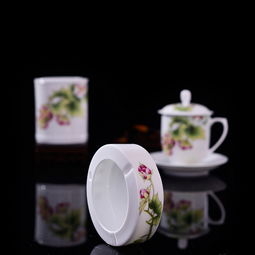 瓷拍 景德鎮陶瓷辦公用品茶杯煙灰缸禮品裝邱松雯芬芳芙蓉花