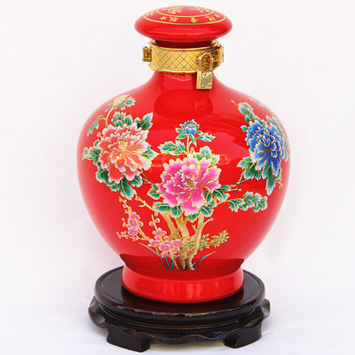 【景德鎮高溫陶瓷 5斤裝紅牡丹陶瓷酒瓶 陶瓷儲酒器】價格,廠家,圖片,陶瓷包裝容器,九江市春秋陶瓷-